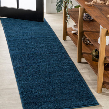 Haze Solid Low-pile Area Rug Navy